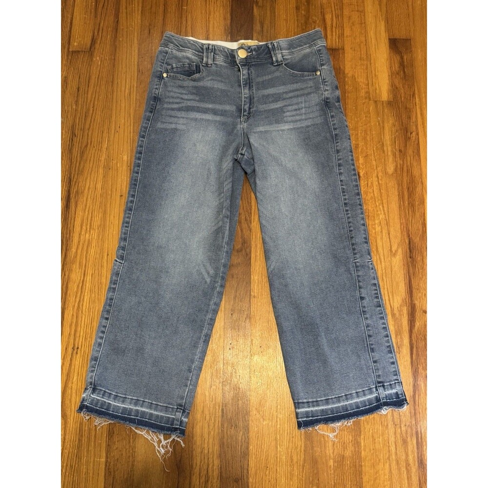 Democracy Ab Technology Jeans Womens 12 Blue Wide Leg Raw Frayed Hem Stretch